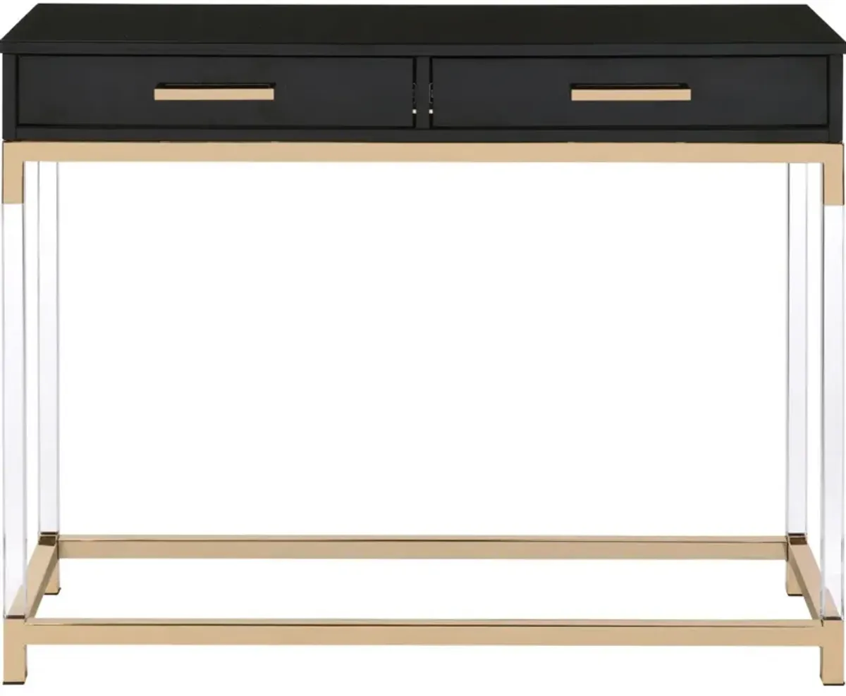 Metal Base Framed Console Table, Black and Gold-Benzara