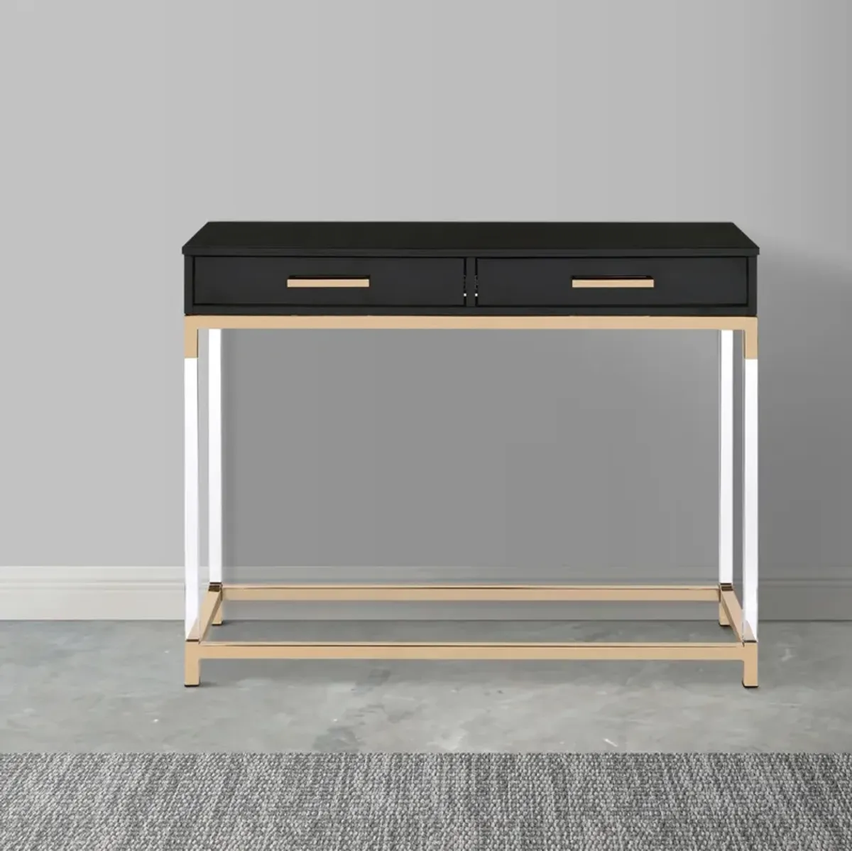 Metal Base Framed Console Table, Black and Gold-Benzara