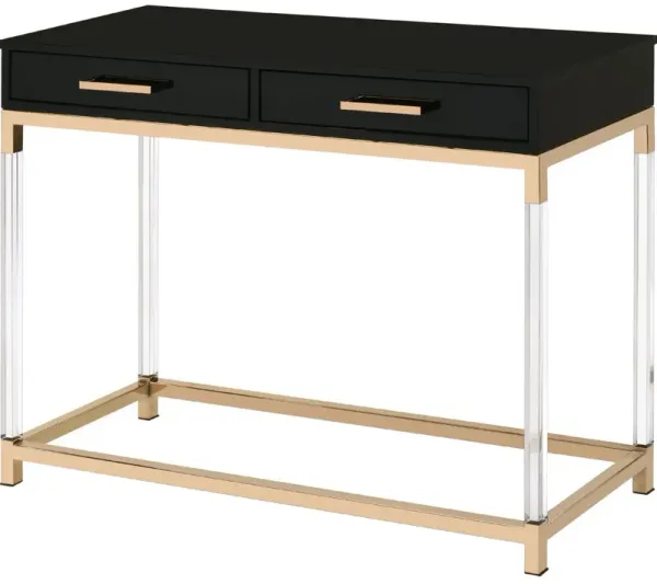 Metal Base Framed Console Table, Black and Gold