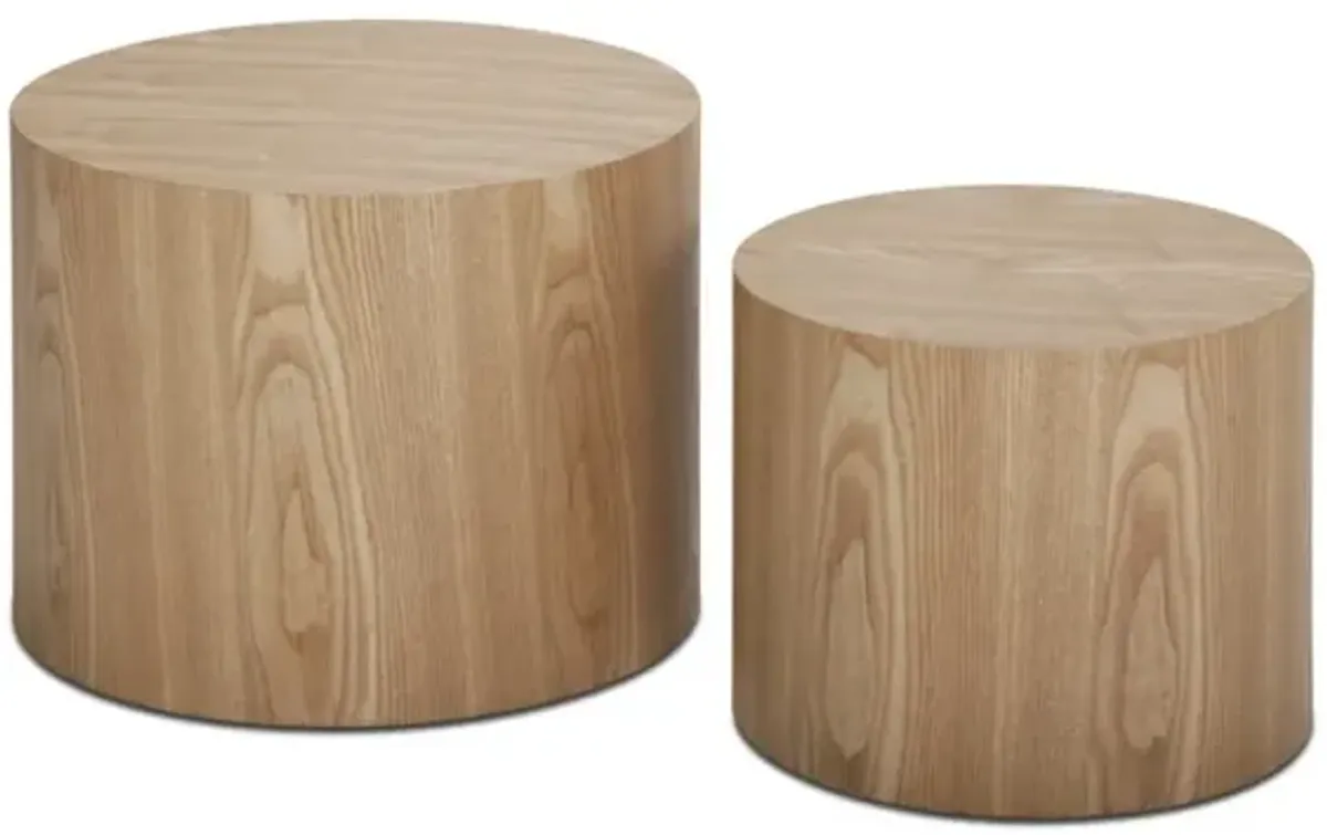 Oak veneer nesting table set, set of 2, for living room, office, bedroom