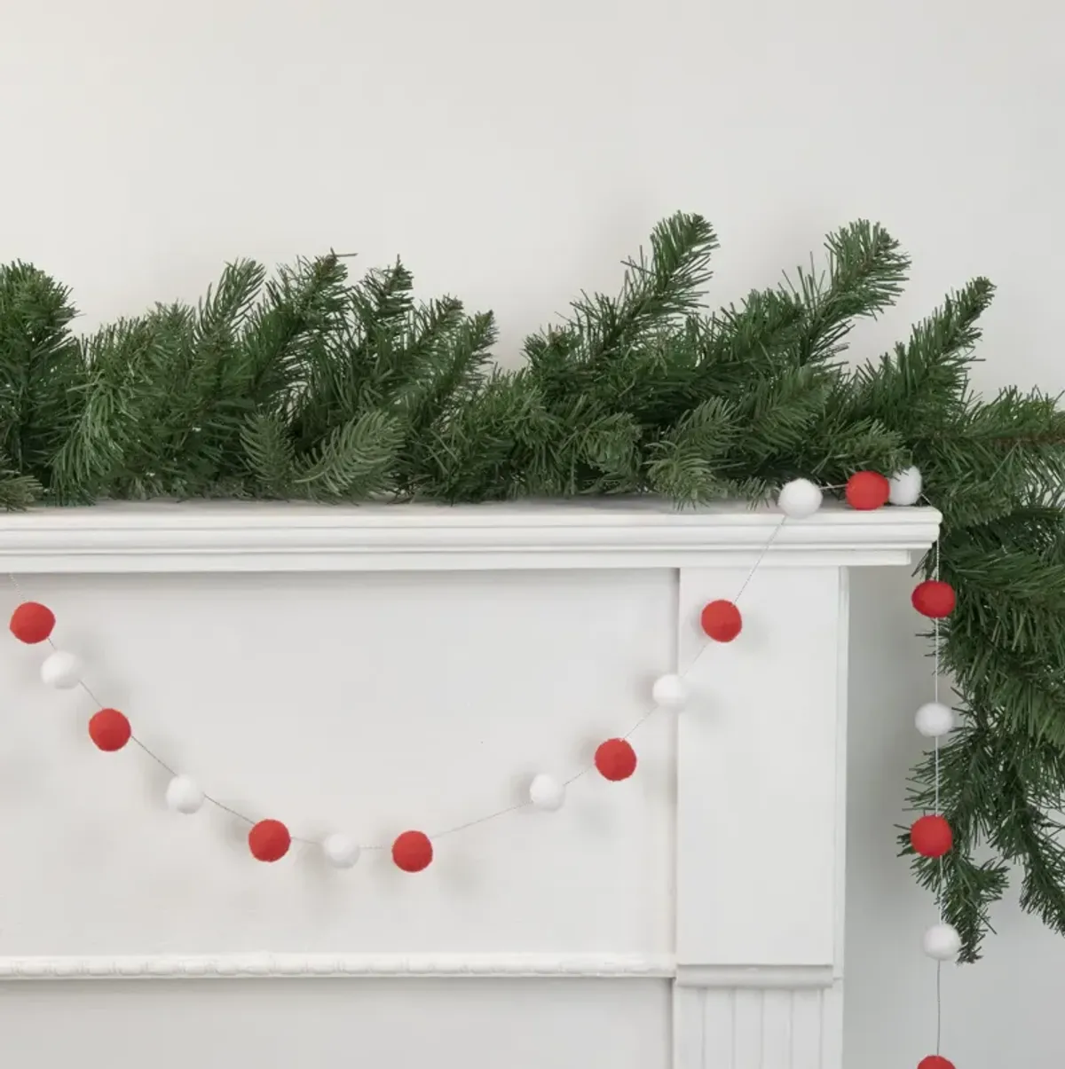 9' Red and White Plush Snowball Christmas Garland