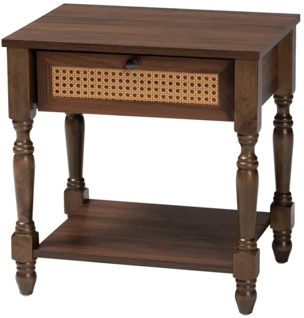 Baxton Studio Roden Transitional Dark Brown Nightstand with Rattan