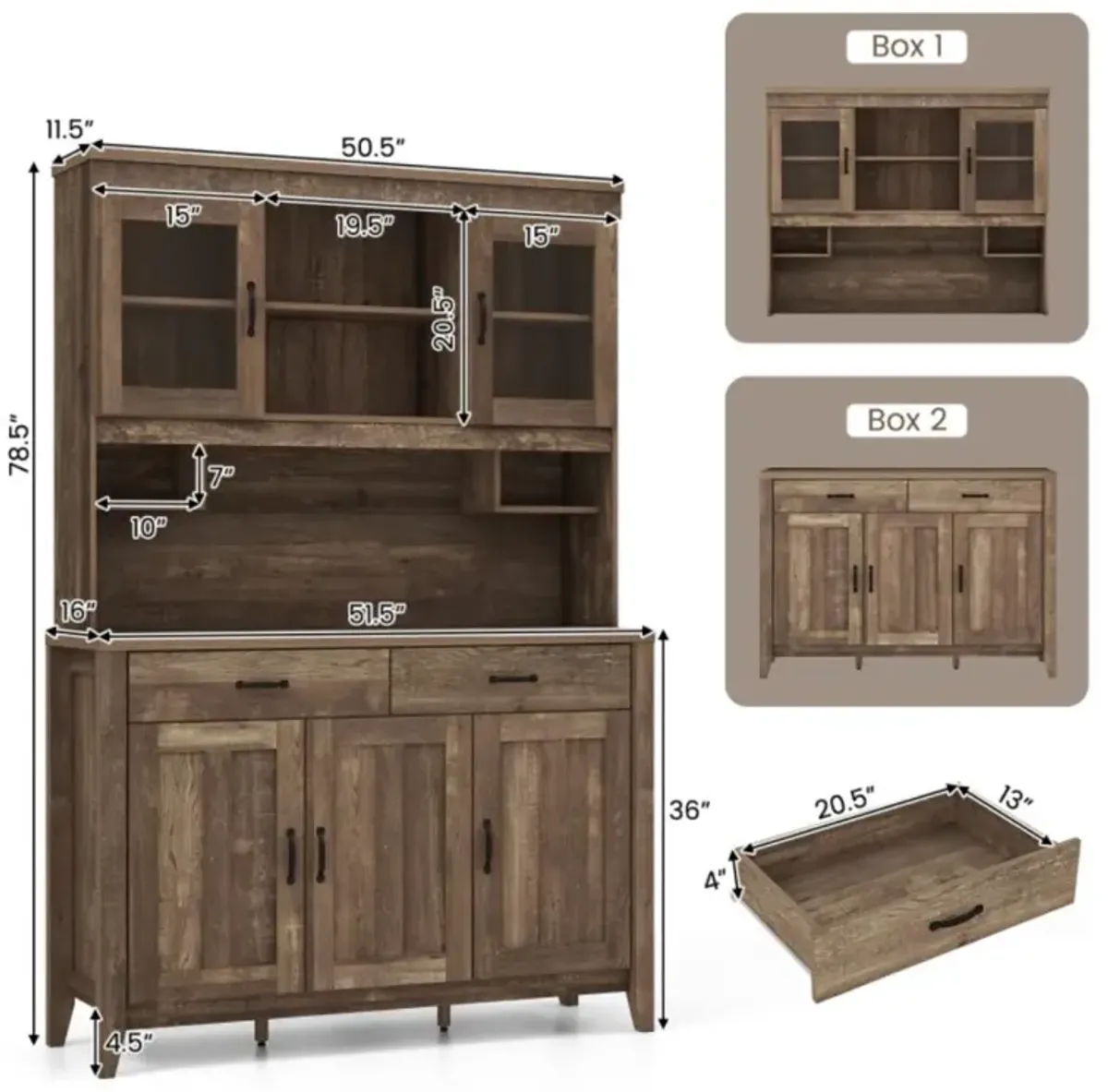 Hivvago Kitchen Freestanding Hutch Cabinet with Microwave Countertop