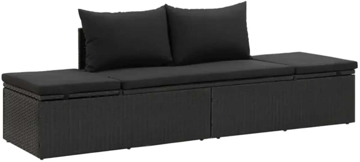 vidaXL Sun Bed with Cushions Poly Rattan Black