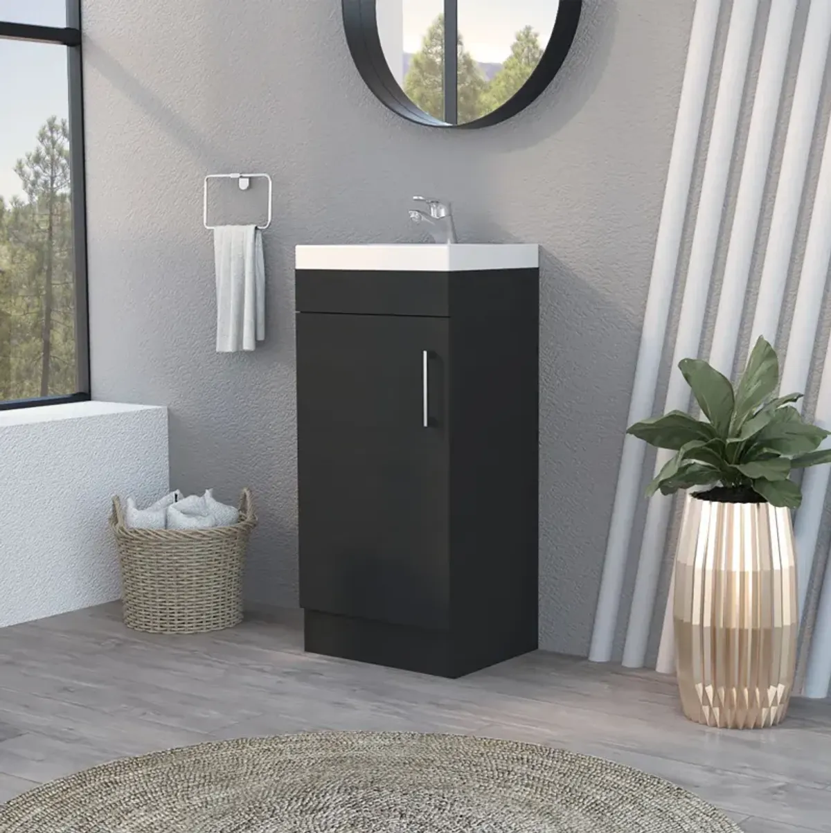 Redmond Rectangle Bathroom Vanity Black Wengue