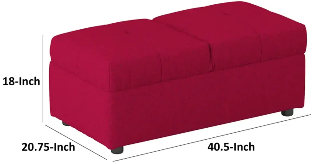 Caroline 41 Inch Storage Ottoman Chair, Tufted Seat, Adjustable Top, Red - Benzara