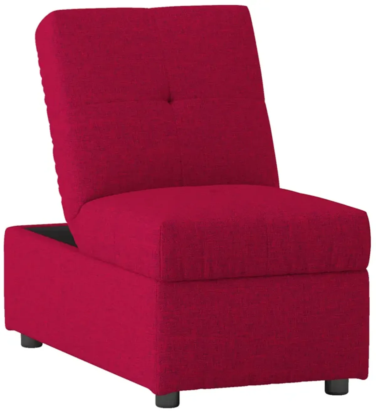 Caroline 41 Inch Storage Ottoman Chair, Tufted Seat, Adjustable Top, Red - Benzara