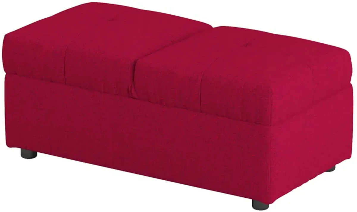 Caroline 41 Inch Storage Ottoman Chair, Tufted Seat, Adjustable Top, Red - Benzara