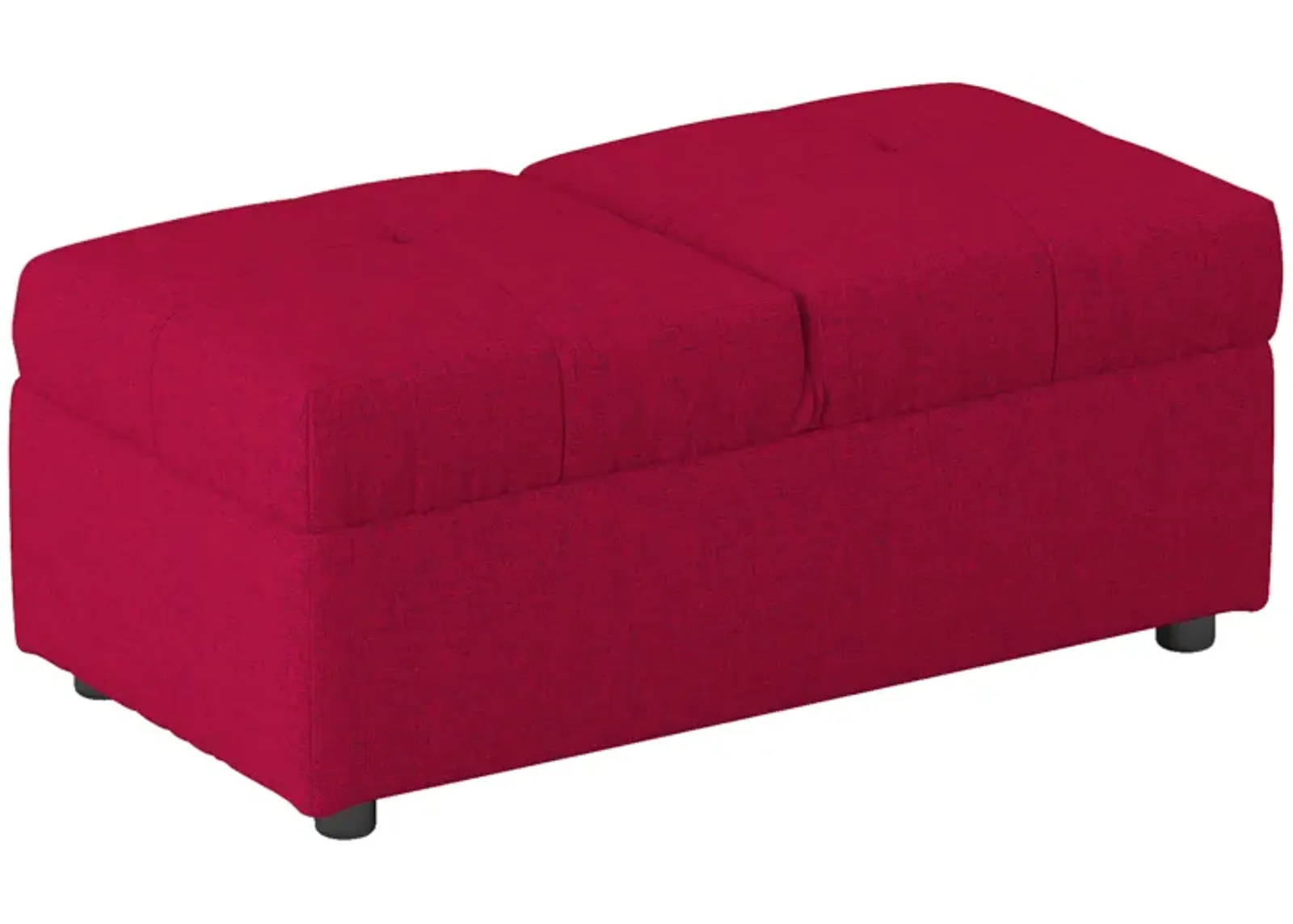 Caroline 41 Inch Storage Ottoman Chair, Tufted Seat, Adjustable Top, Red - Benzara