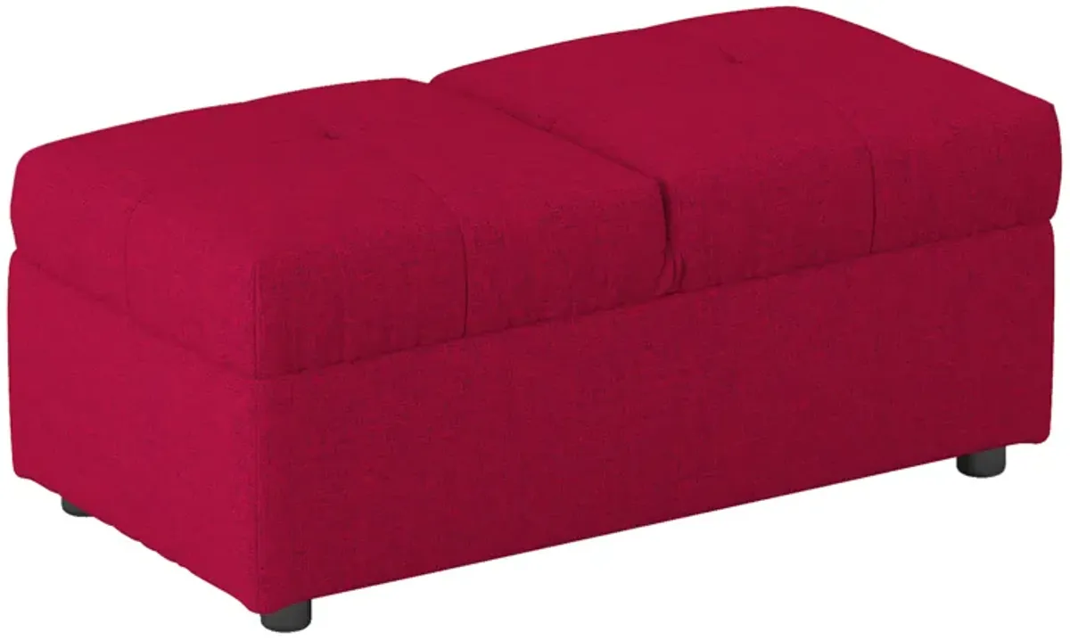 Caroline 41 Inch Storage Ottoman Chair, Tufted Seat, Adjustable Top, Red - Benzara