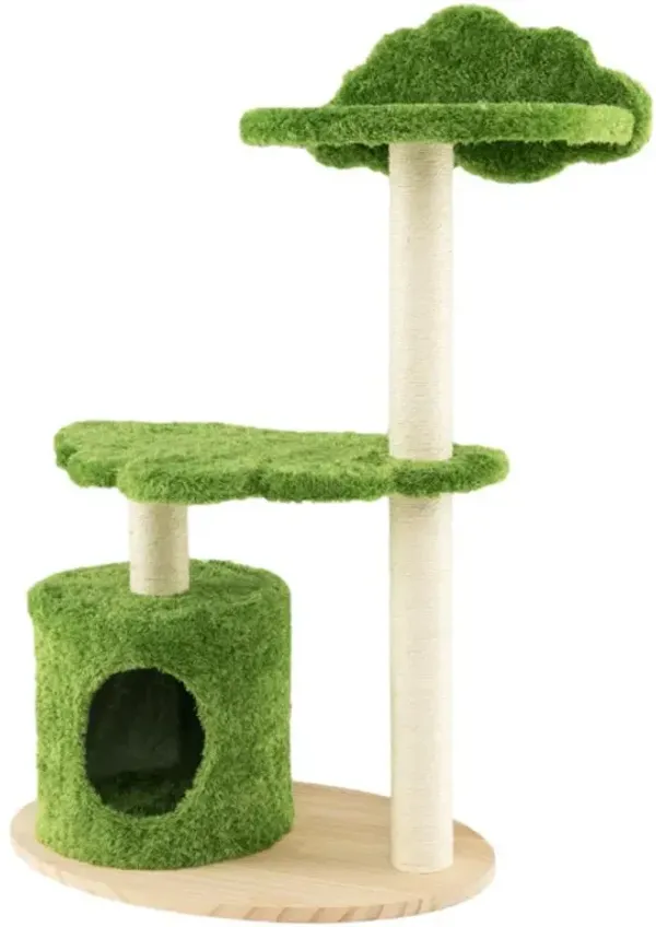 Hivvago 38 Inch Cute Cat Tree for Indoor Cats with Fully Wrapped Sisal Scratching Posts-Green