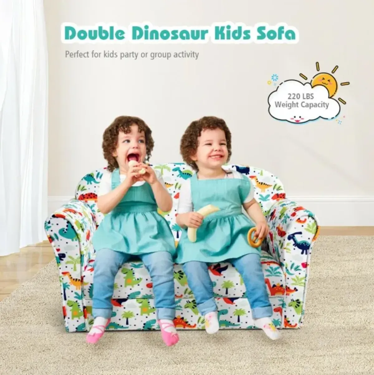 Hivvago Double Kids Dinosaur Sofa Children Armrest Couch