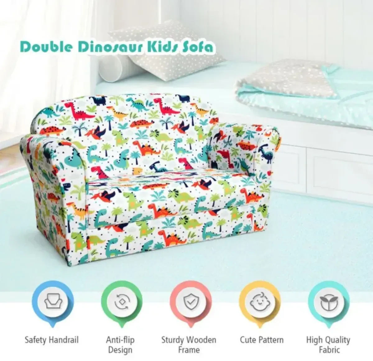 Hivvago Double Kids Dinosaur Sofa Children Armrest Couch