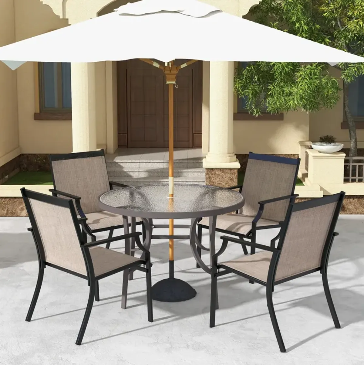 4 Piece Patio Dining Chairs Large Outdoor Chairs with Breathable Seat and Metal Frame