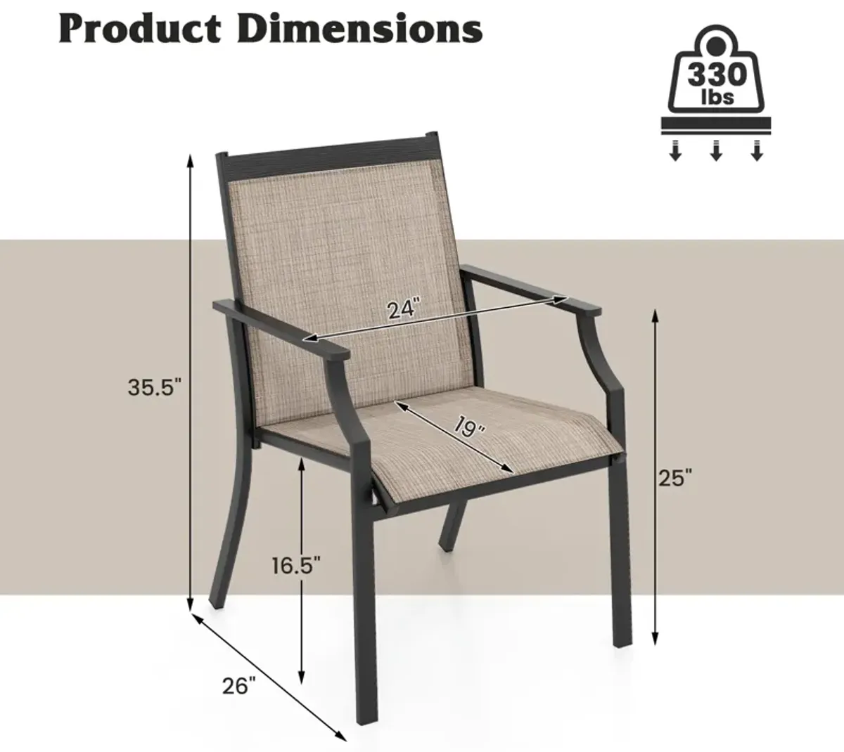 4 Piece Patio Dining Chairs Large Outdoor Chairs with Breathable Seat and Metal Frame