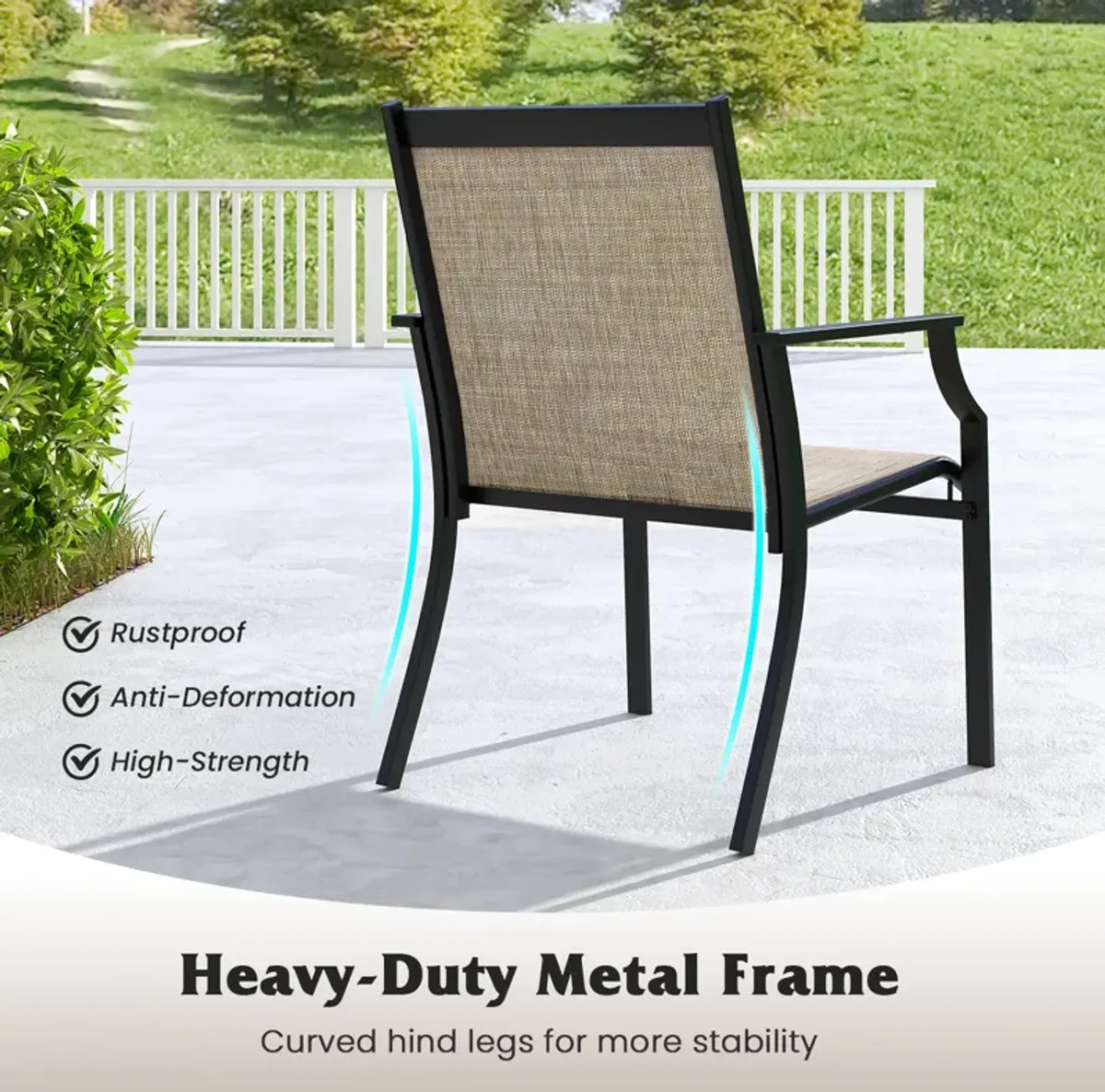 4 Piece Patio Dining Chairs Large Outdoor Chairs with Breathable Seat and Metal Frame