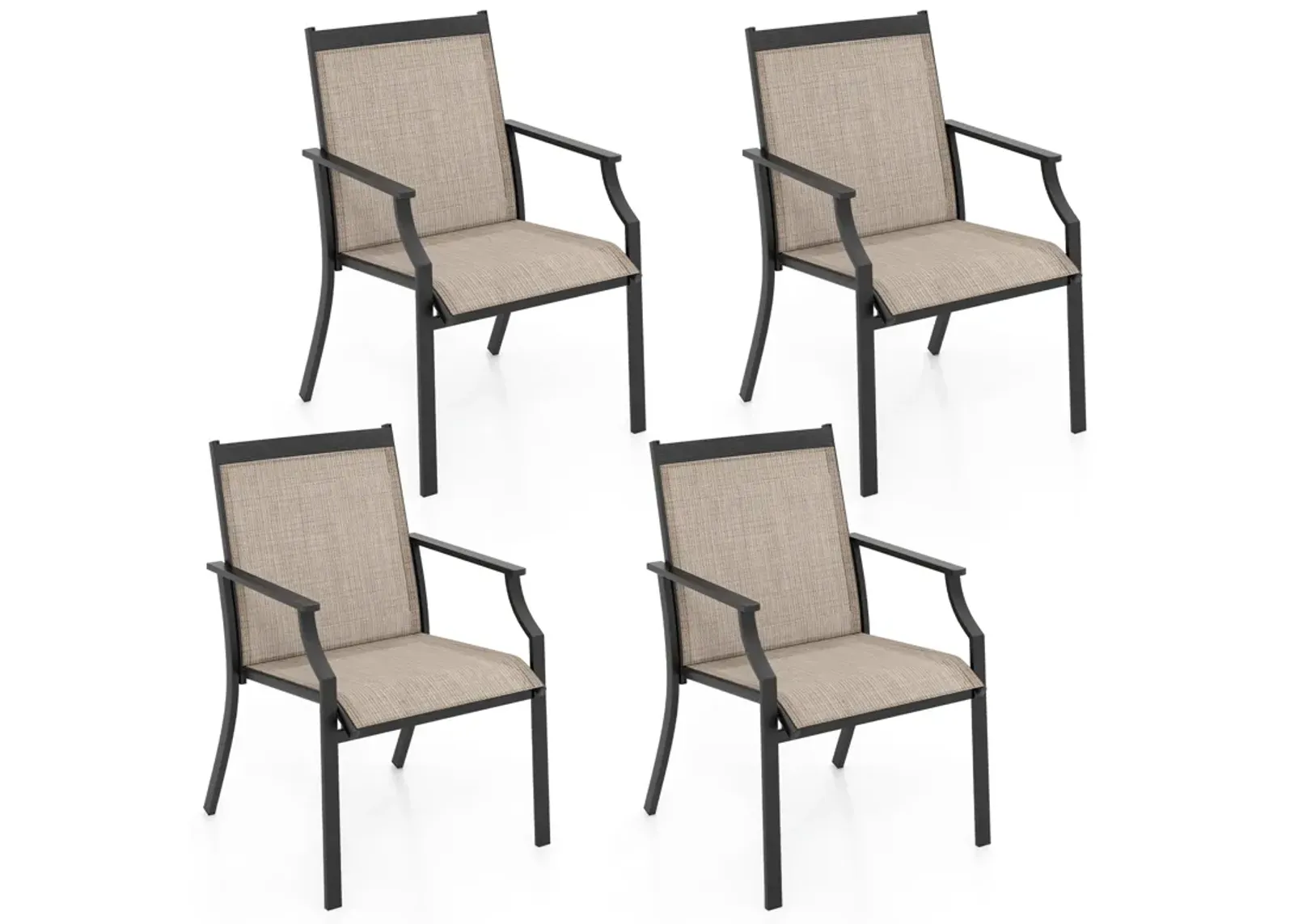 4 Piece Patio Dining Chairs Large Outdoor Chairs with Breathable Seat and Metal Frame