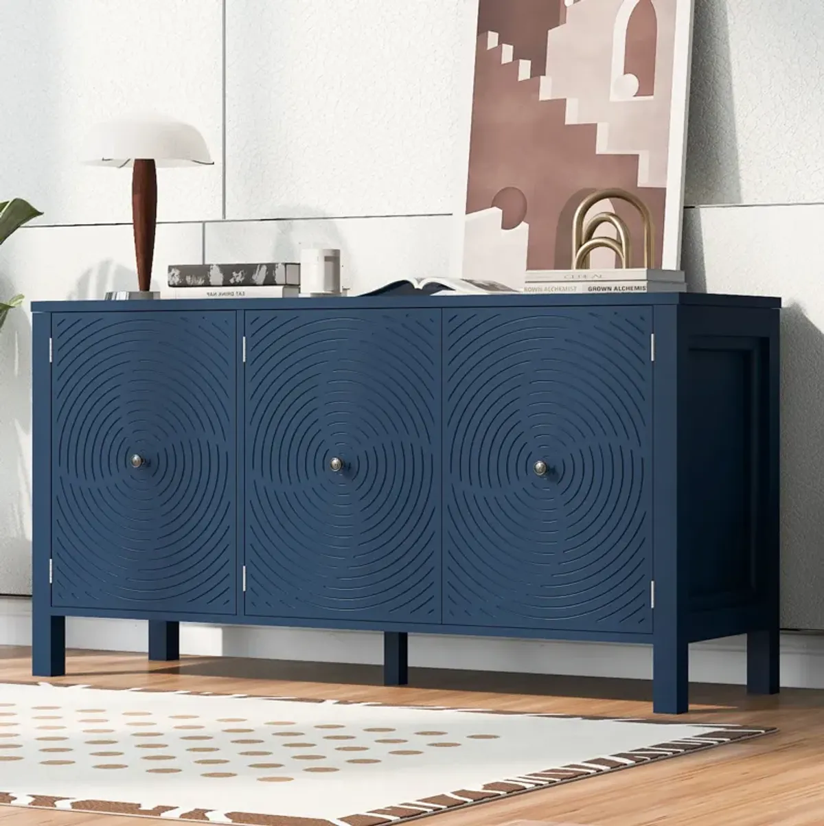 Merax Sideboard Cabinet with Curved Swirl Patterned Doors