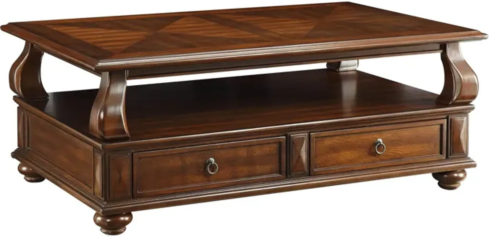 Elegant Coffee Table With 2 Drawers , Walnut Brown-Benzara