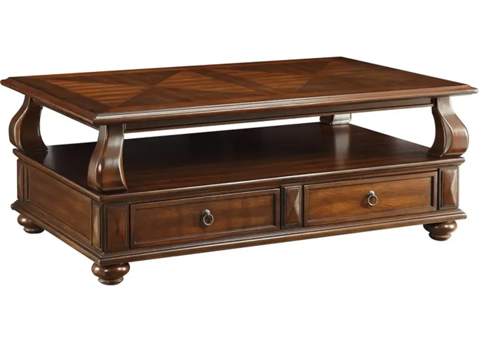 Elegant Coffee Table With 2 Drawers , Walnut Brown-Benzara