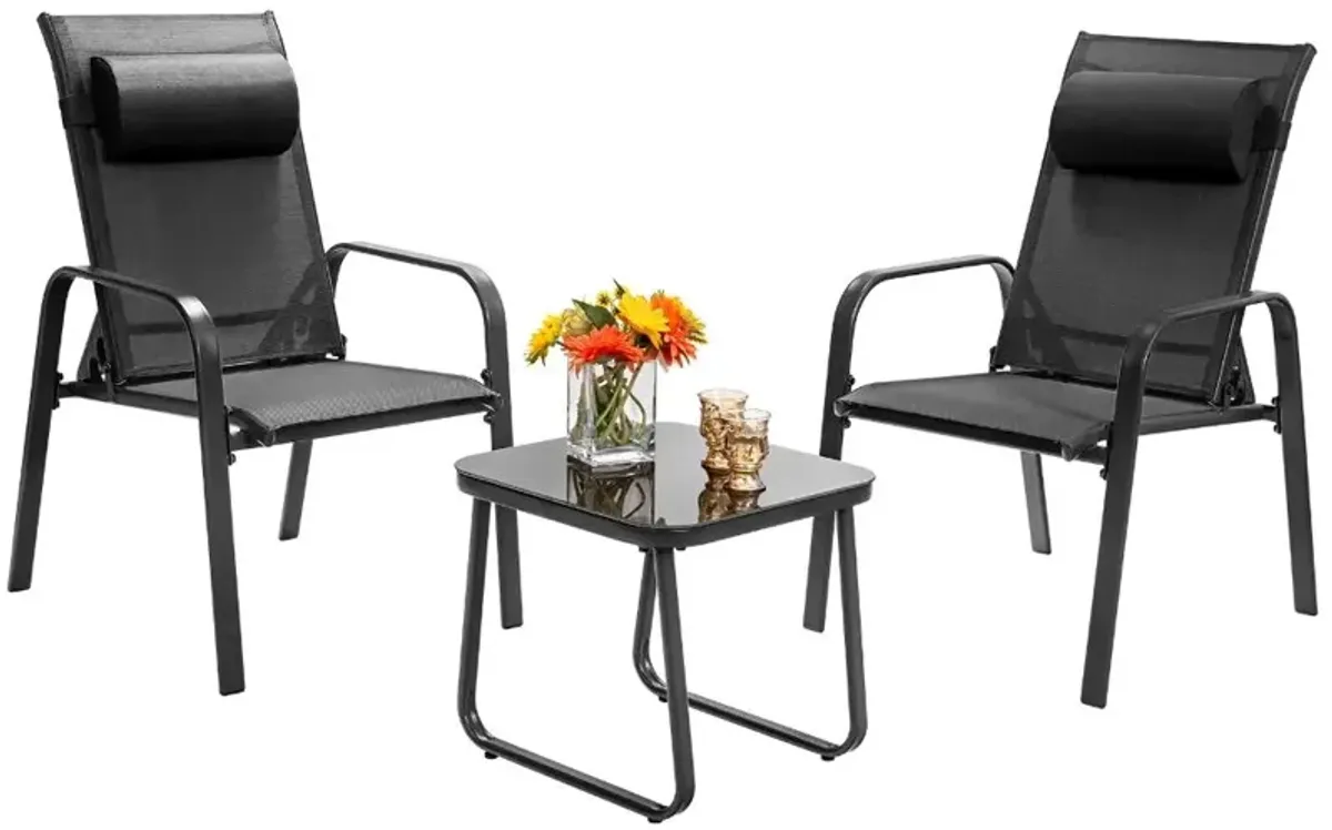 3 Pieces Patio Bistro Furniture Set with Adjustable Backrest