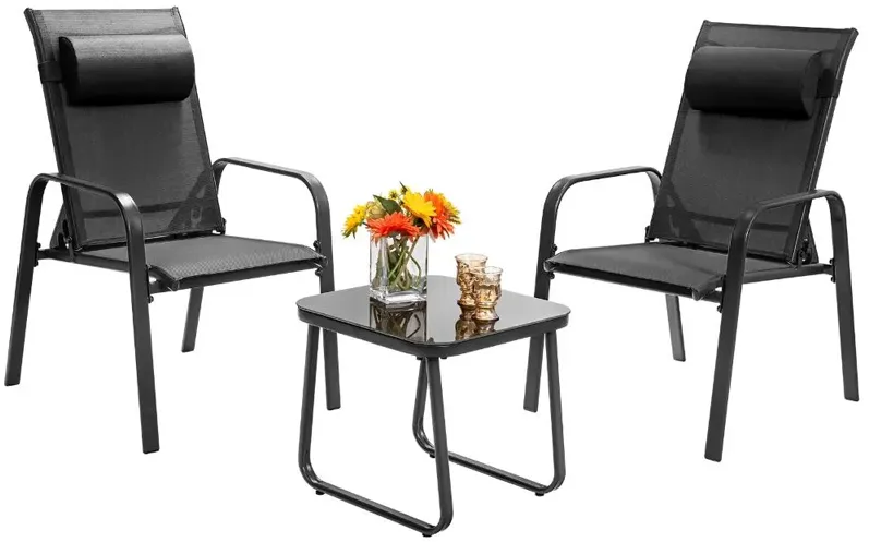 3 Pieces Patio Bistro Furniture Set with Adjustable Backrest