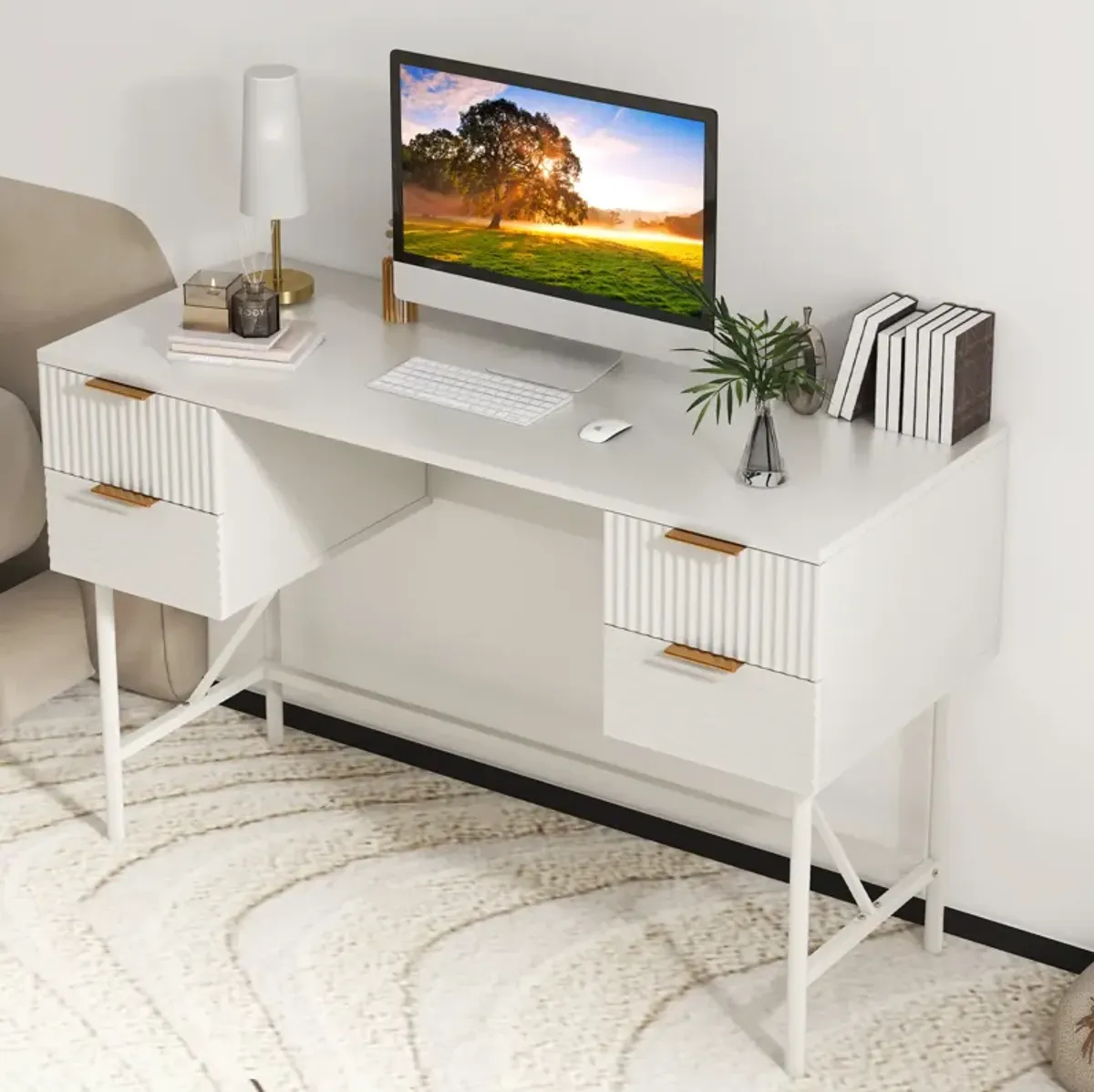 48 Inch Home Office Computer Desk with 4 Drawers-White