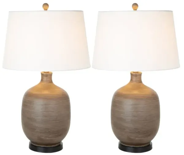 Lux Lighting Sierra 28 Grey Brown Tone Poly Table Lamp, (Set of 2)