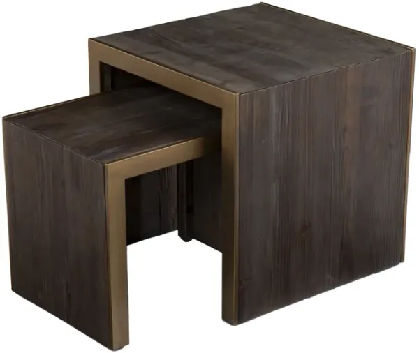 Hivvago Set Of Two 19" Gray Solid Wood and Gold Chunky Nested End Tables