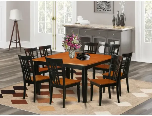 9 Pc Kitchen Table set with a Dining Table and 8 Dining Chairs in Black and Cherry