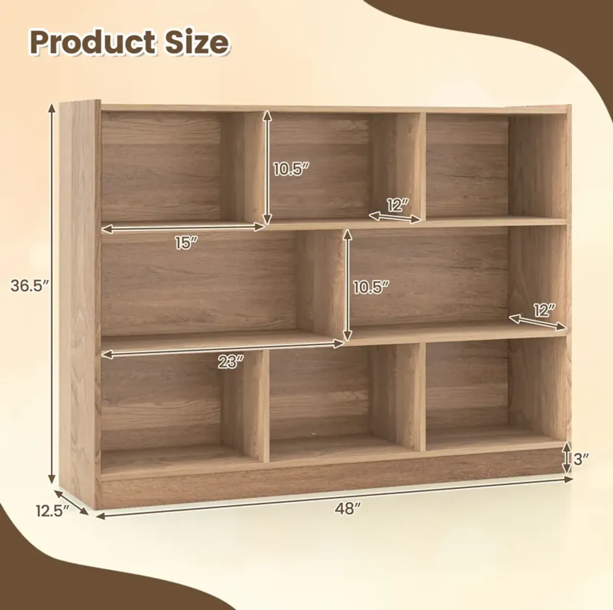 3-Tier Open Bookcase 8-Cube Floor Standing Storage Shelves Display Cabinet