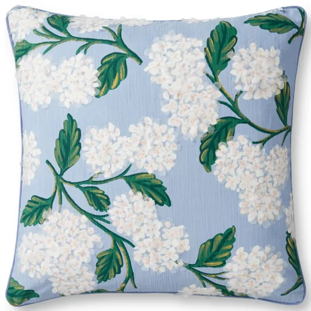 PRP0013 Hydrangea Blue/Ivory 22"x22" Down Pillow by Rifle Paper Co. × Loloi