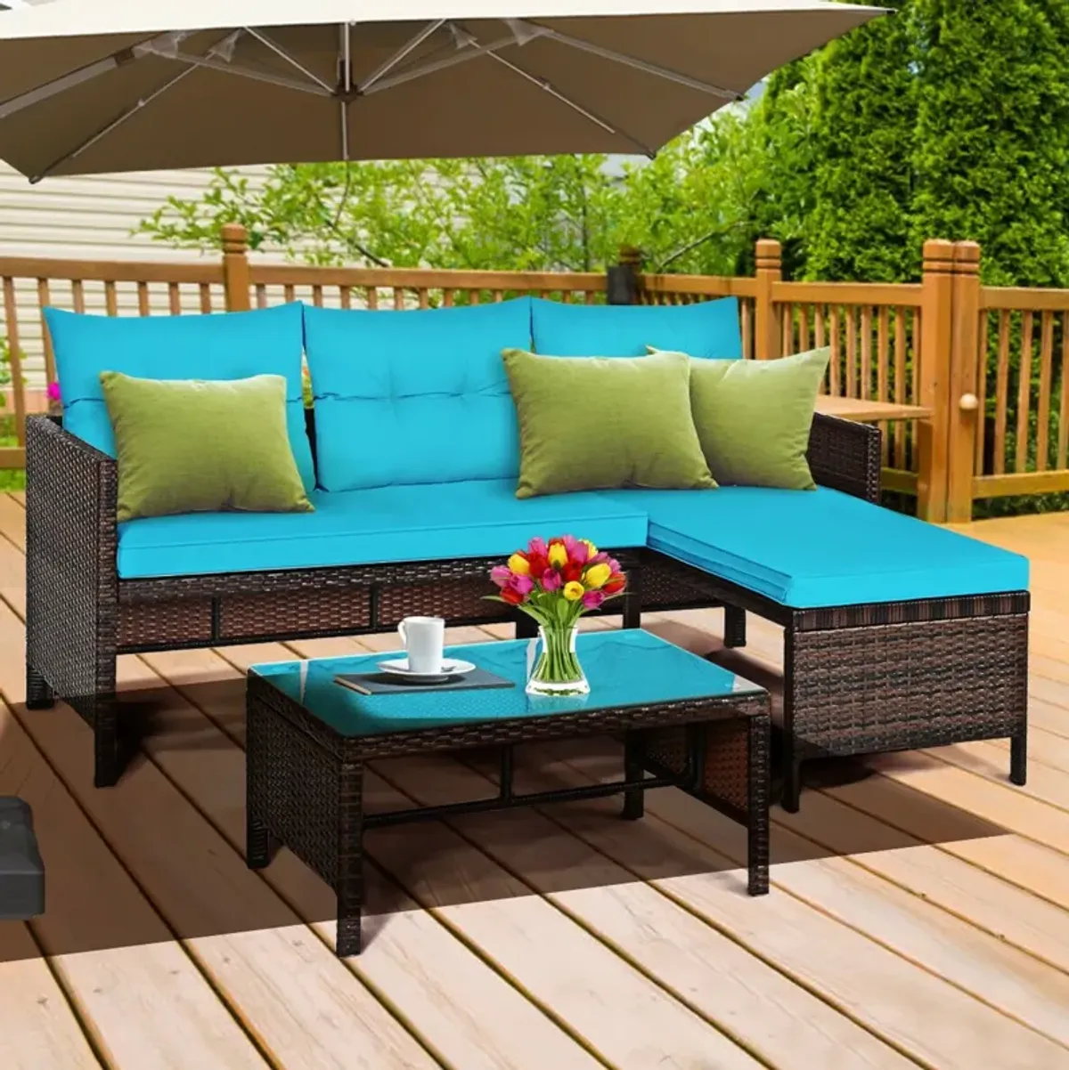 3 Pieces Patio Wicker Rattan Sofa Set