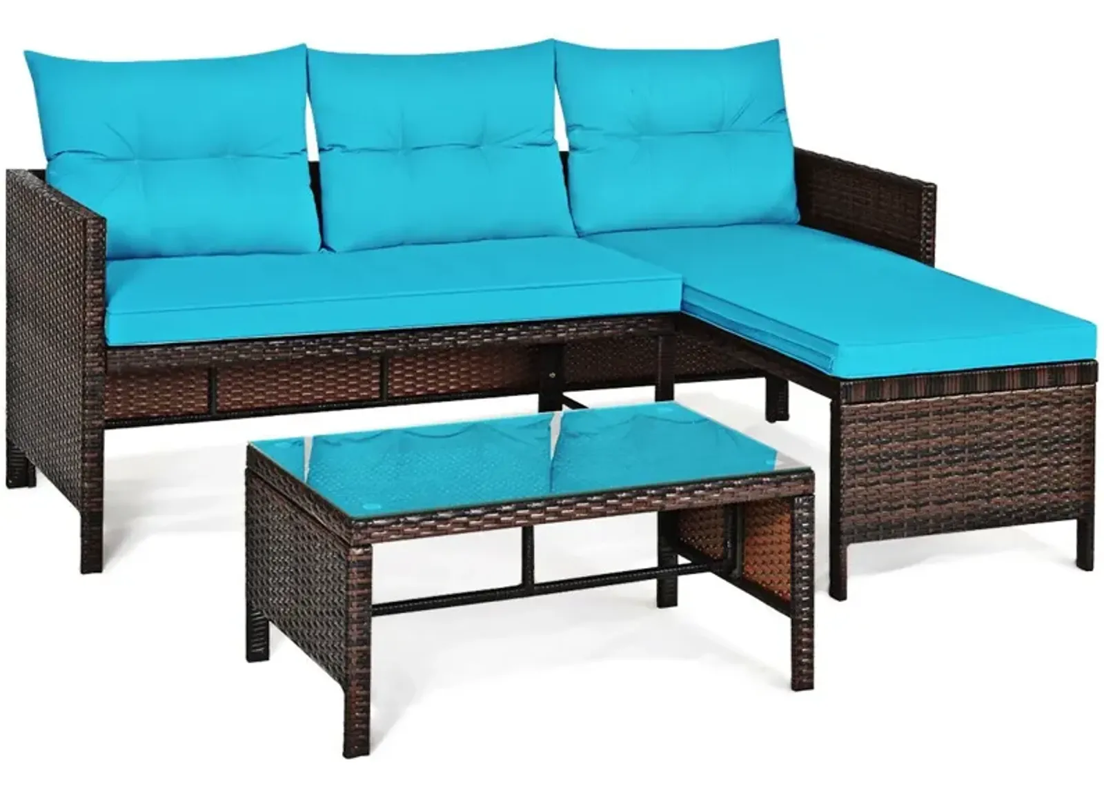 3 Pieces Patio Wicker Rattan Sofa Set