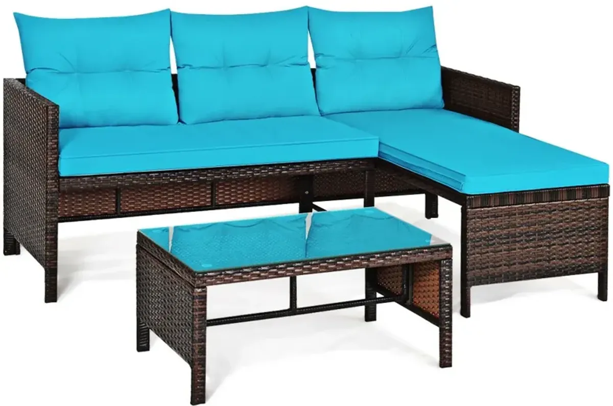 3 Pieces Patio Wicker Rattan Sofa Set