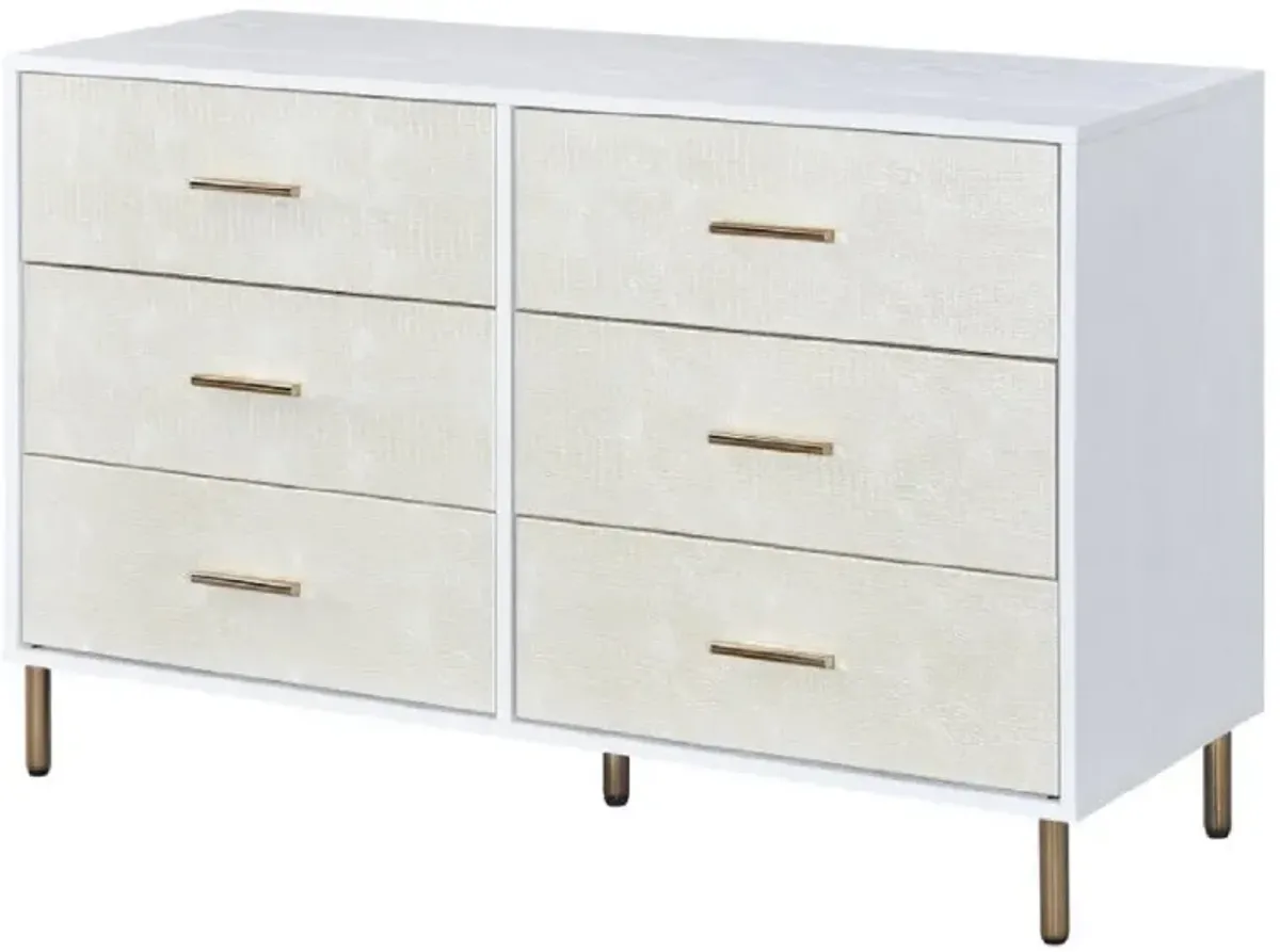 Emily 47 Inch Wood Side Dresser with 6 Drawers, Metal Bar Handles, White-Benzara