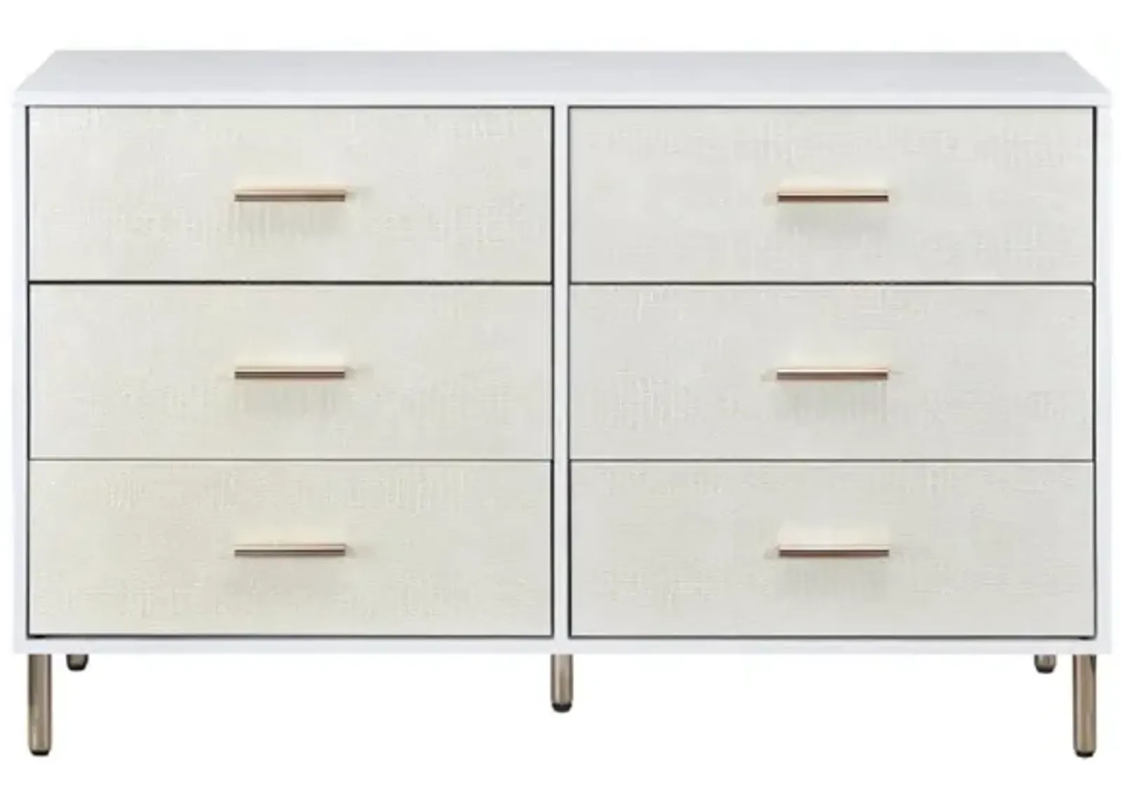 Emily 47 Inch Wood Side Dresser with 6 Drawers, Metal Bar Handles, White-Benzara