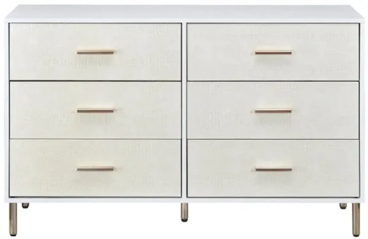 Emily 47 Inch Wood Side Dresser with 6 Drawers, Metal Bar Handles, White-Benzara