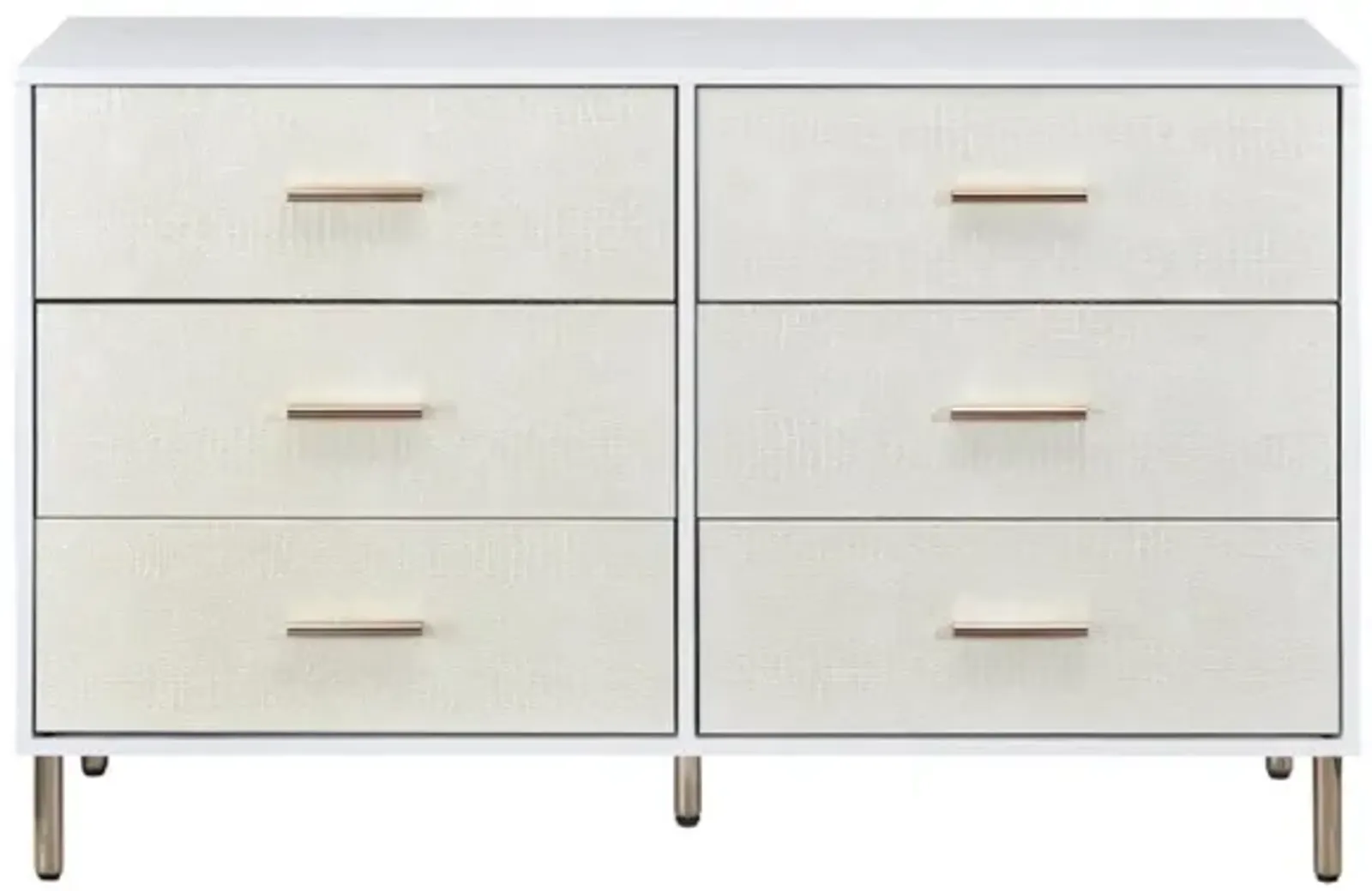 Emily 47 Inch Wood Side Dresser with 6 Drawers, Metal Bar Handles, White-Benzara