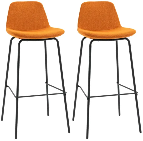 Orange Bar Stools: Set of 2 29.5" Upholstered Armless Chairs with Steel Legs