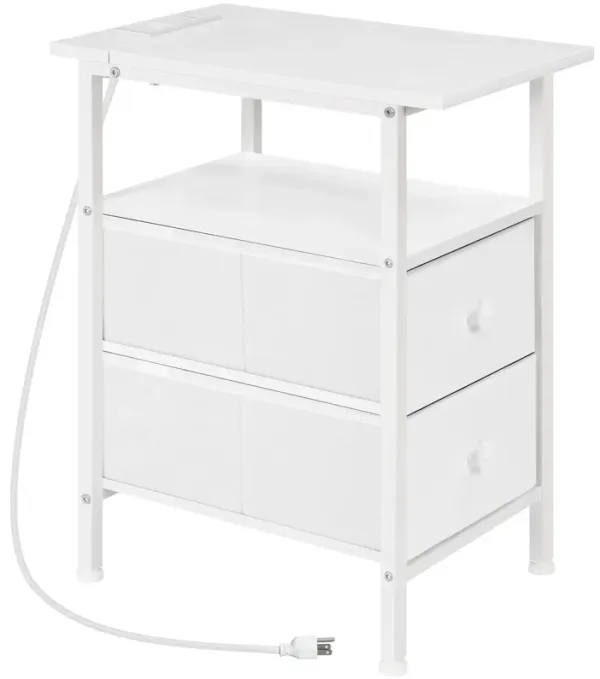 HOOBRO End Table with Charging Station, Narrow Side Table, Nightstand with 2 Non-Woven Drawers, Slim Sofa Side Table, for Small