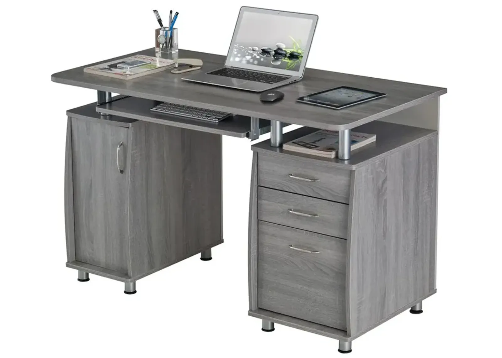 Techni Mobili Complete Workstation Computer Desk with Storage. Color: Grey