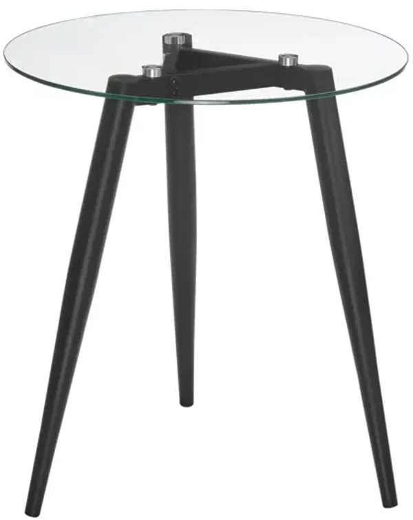 Van Beuren Side Table with Modern Metal Taper Legs and Clear Glass Tabletop