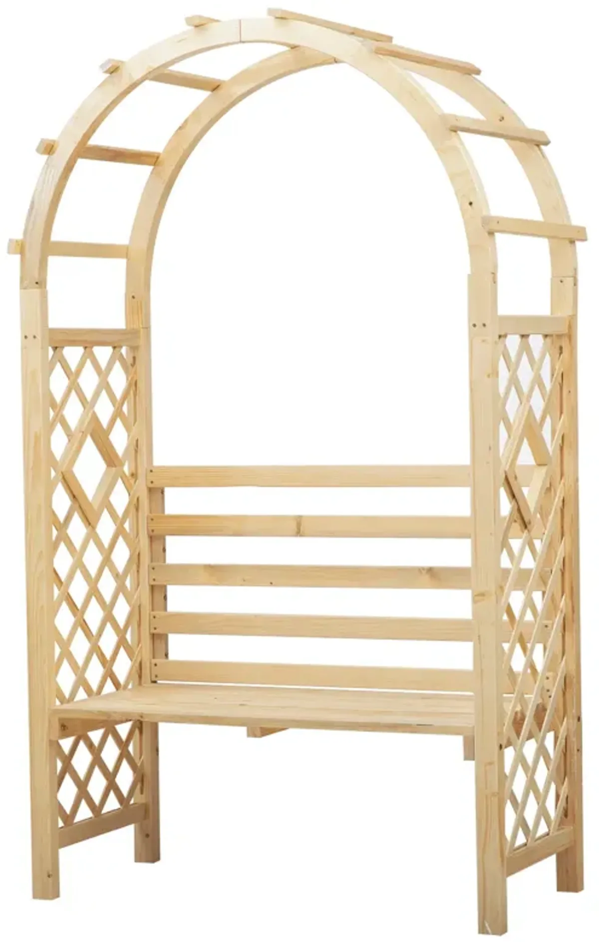 Outdoor Climbing Support: Wood Garden Arch with Bench and Trellis