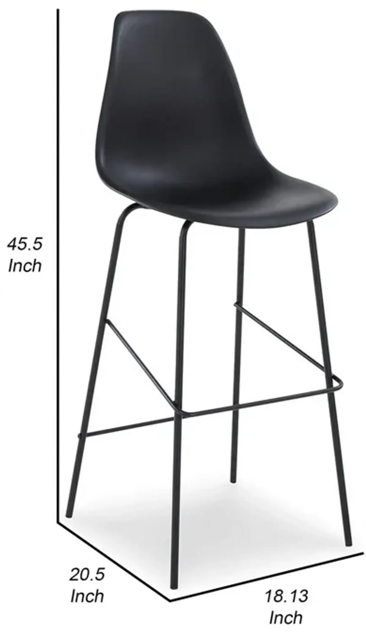 Mira 30 Inch Barstool, Set of 2, Curved Bucket Seat, Black Metal Frame-Benzara