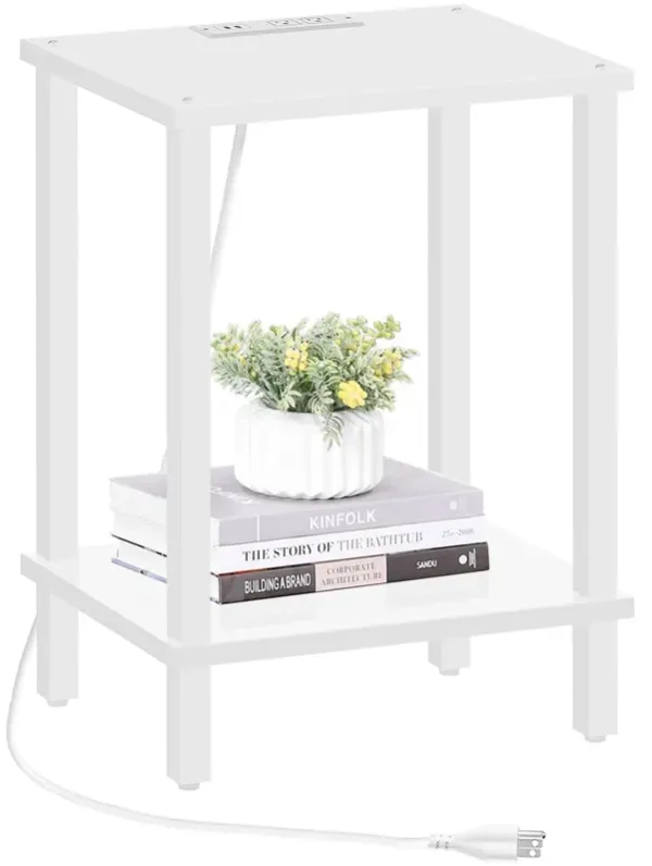 TUTOTAK End Table with Charging Station, Side Table with USB Ports and Outlets, Nightstand, 2-Tier Storage Shelf, Sofa Table for