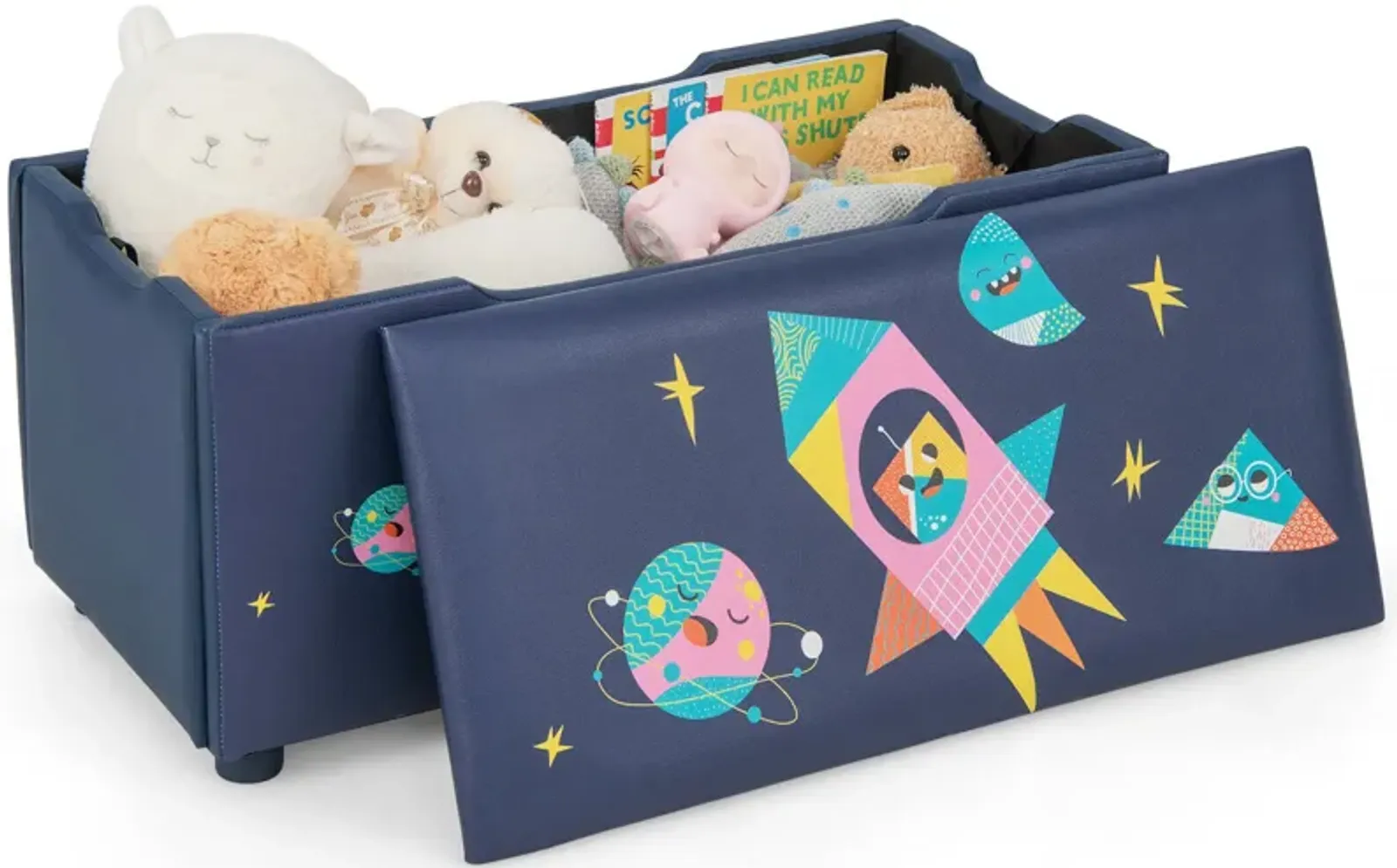 Kids Wooden Upholstered Toy Storage Box with Removable Lid