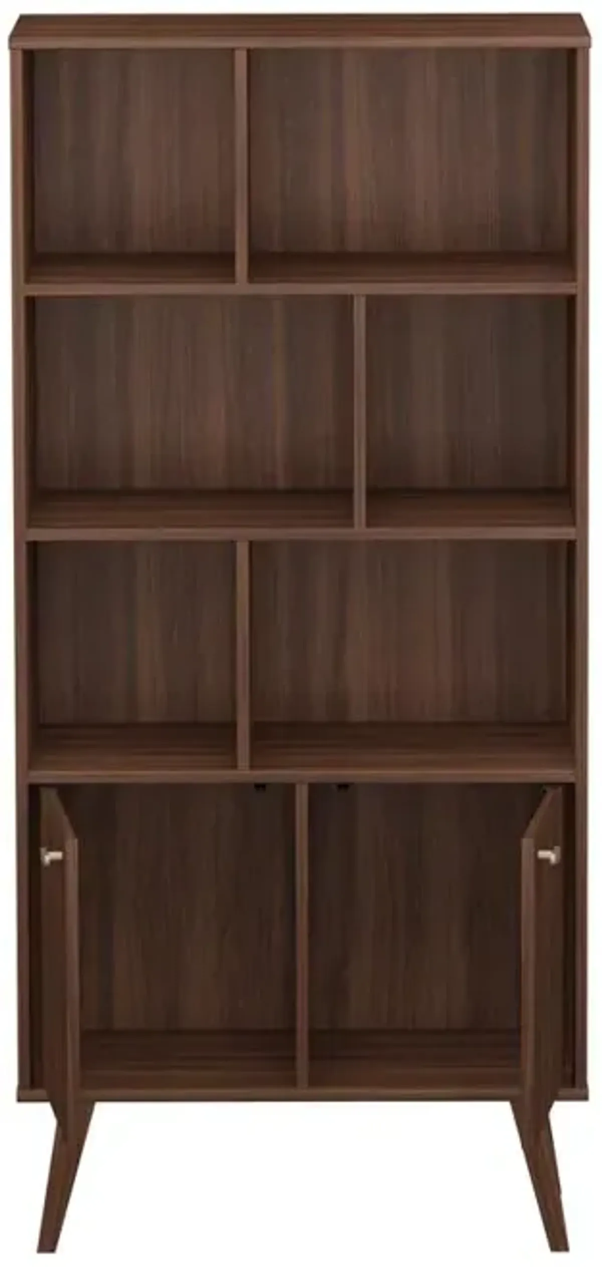 Prepac Milo Mid-Century Modern Bookcase with Six Shelves and Two Doors