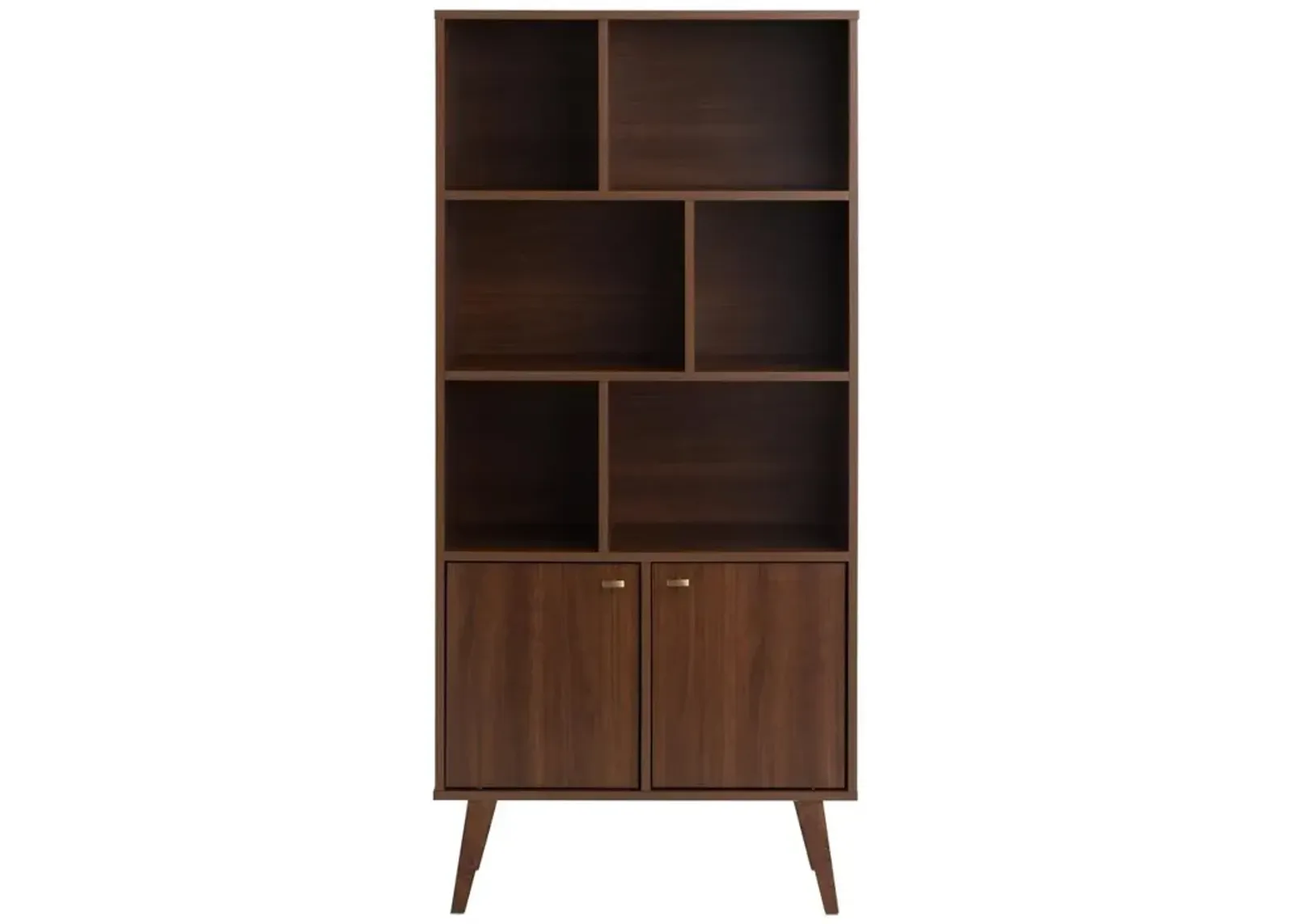 Prepac Milo Mid-Century Modern Bookcase with Six Shelves and Two Doors