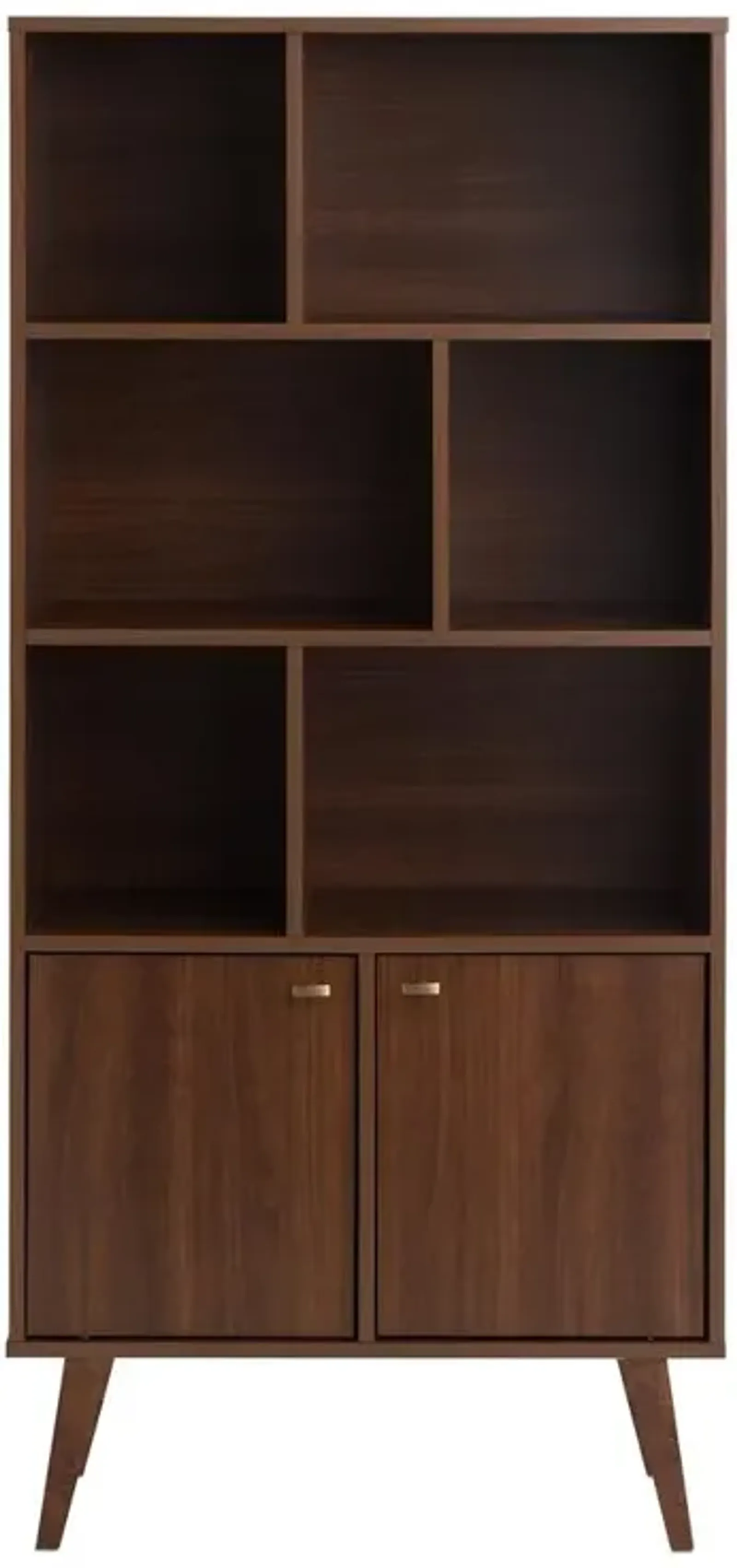 Prepac Milo Mid-Century Modern Bookcase with Six Shelves and Two Doors